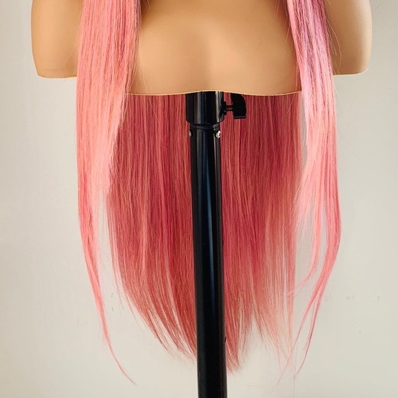 Very Pretty Long Ombre Dark Pink Synthetic Wig with Bangs - Picture 2 of 12